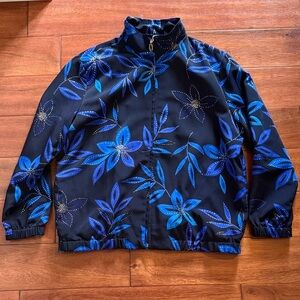 Draper's & Damon's Floral Black, Blue and Gold Travel Resort Jacket Size Medium